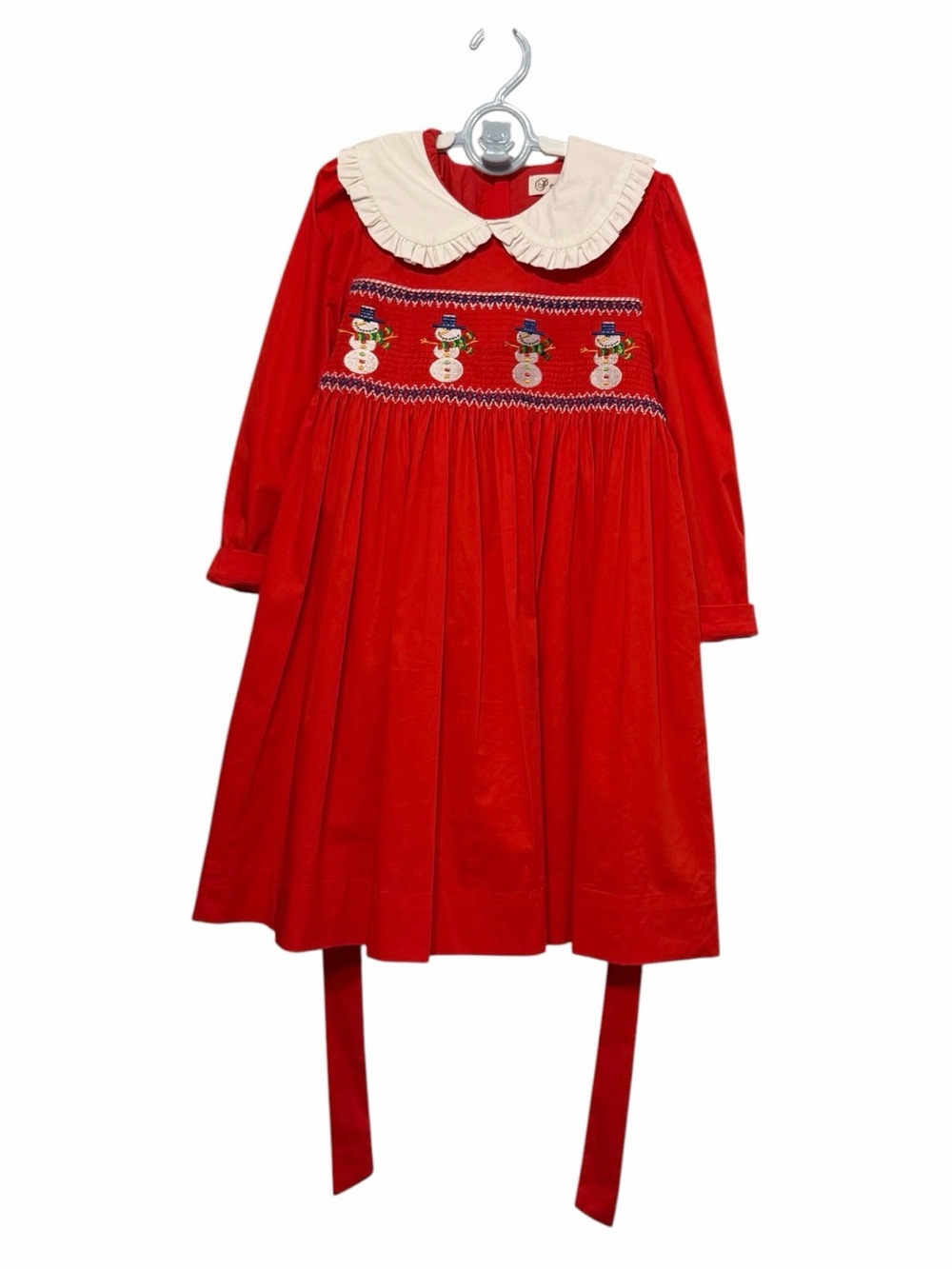 Pettigirl Red Smocked Snowman Holiday Dress with Collar size 5 Girls